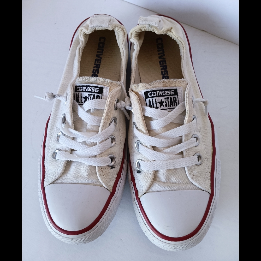 🤍 Converse All Star White Canvas Sneakers Shoes Womens 7 White Low Slip - Picture 3 of 15